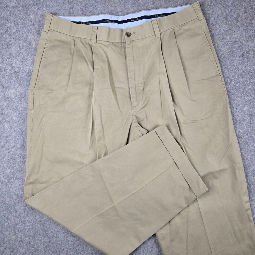 Brooks Brothers Elliot Pants‎ Mens 38x30 Khaki Pleated Chino Cotton Professional
